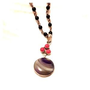 Purple agate coral and sterling pendant